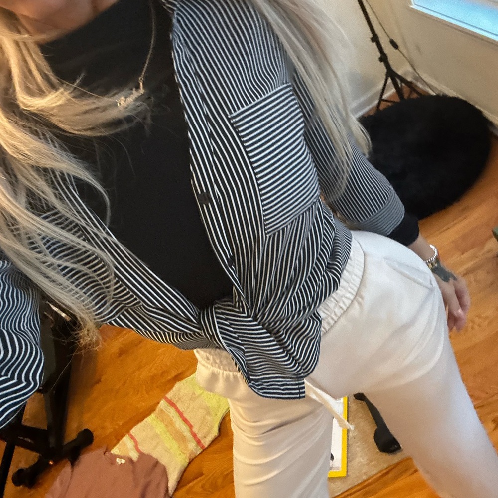 Black and White Fashion Nova size small Striped Shirt